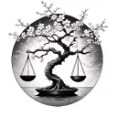 libra the scales, cherry blossom tree, constellations tattoo design idea
