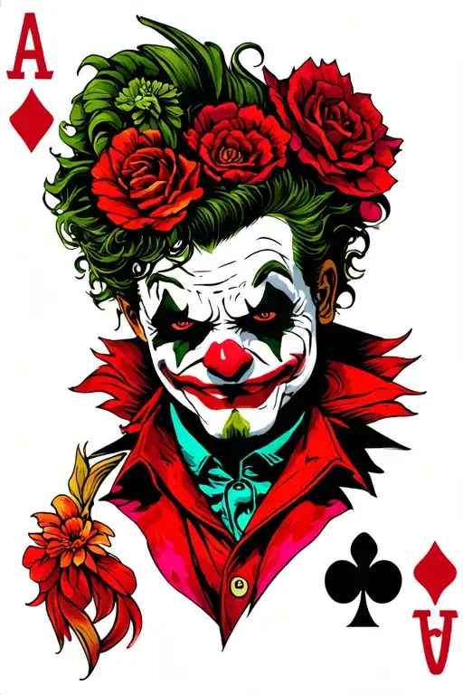 joker card in four styles include maori warrior, water colour and american traditional tattoo design idea