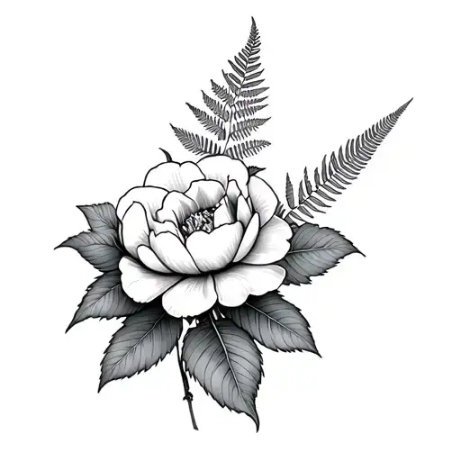 peony wild rose red throat hollyhock fern tattoo design idea