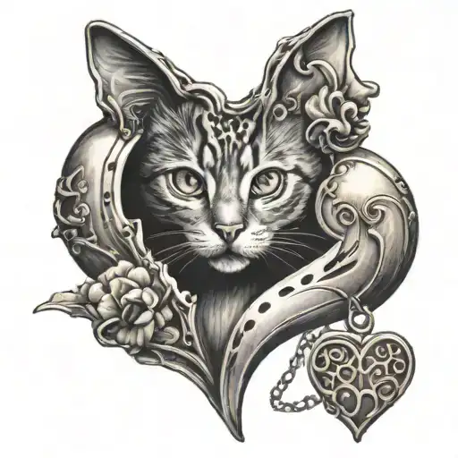 Tattoo design, which is a heart-shaped locket and inside is the image of a cat's paw print tattoo design idea
