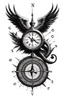 map compass and clock face tattoo design idea