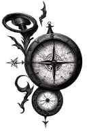 map compass and clock face tattoo design idea