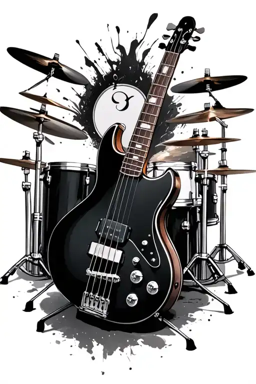 bass guitar and drums mixed together tattoo design idea