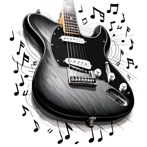 telecaster guitar neck Surrounds be musical notes floating tattoo design idea