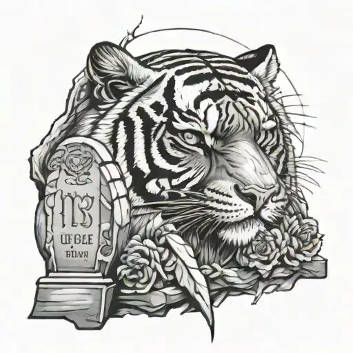 arm tattoo tiger face eye scar with grave stones and grim reaper under it tattoo design idea