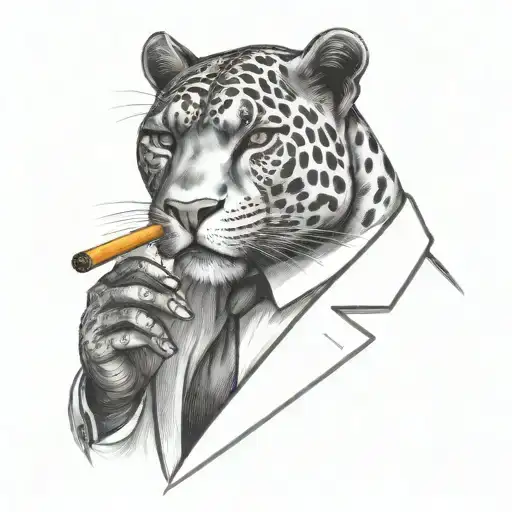 panther wearing a 3 piece suit smoking a cigar tattoo design idea