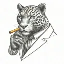 panther wearing a 3 piece suit smoking a cigar tattoo design idea