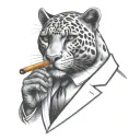 panther wearing a 3 piece suit smoking a cigar tattoo design idea