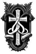 Cross with two scrolls at the top and two at the bottom Have name on top part of each scroll and birth-death dates unde tattoo design idea