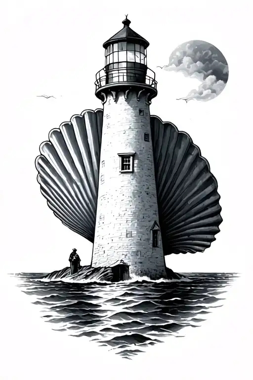 Scallop Shell lighthouse less detail tattoo design idea