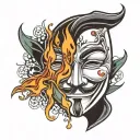 v for vendetta mask with fire coming out from underneath tattoo design idea