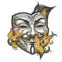 v for vendetta mask with fire coming out from underneath tattoo design idea