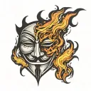 v for vendetta mask with fire coming out from underneath tattoo design idea