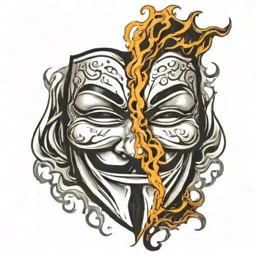 v for vendetta mask with fire coming out from underneath tattoo design idea