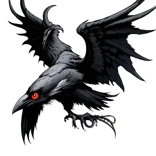 Crow with demon wings with Sharingan Eyes tattoo design idea