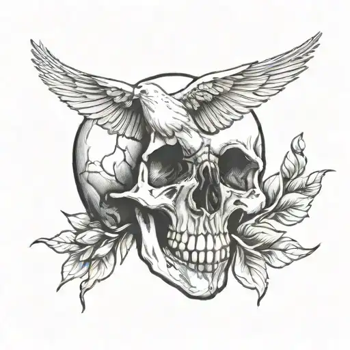 Dove partially covering skull  tattoo design idea