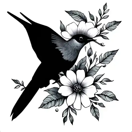 wrist tattoo w flowers and hummingbird silhouette tattoo design idea