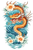 floral japanese tattoo with dragon and water  tattoo design idea