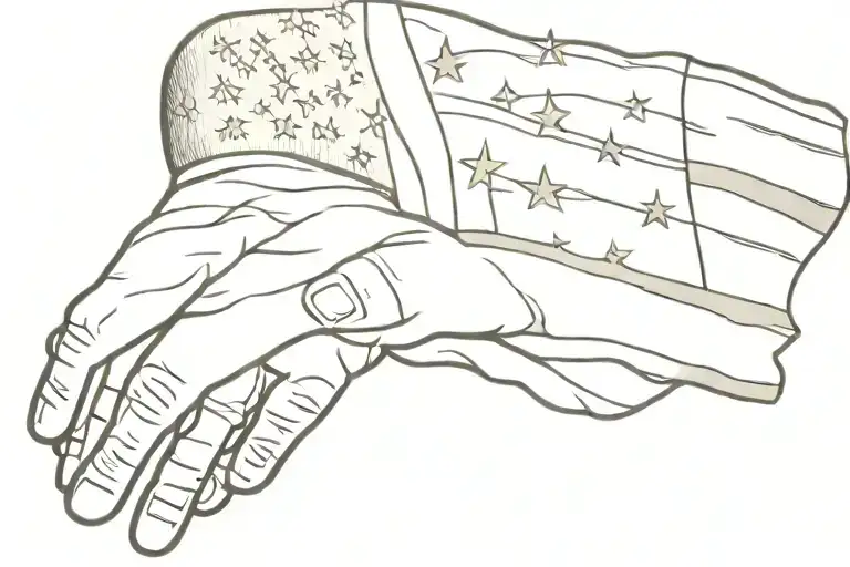 military dog tag around prayer hands and a american flag with sun rays tattoo design idea