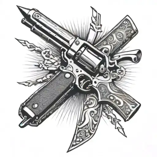 knife gun money fine tattoo design idea