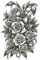 Gladiolus, Carnation, Snowdrop, and a rose all falling down individually with their stem, NOT touching tattoo design idea