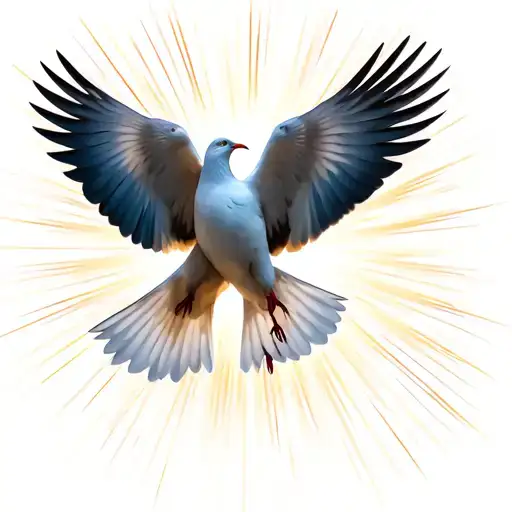 two doves flying towards bright light rays coming tattoo design idea