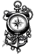 a compass with a chain linked to an anchor tattoo design idea