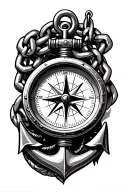 a compass with a chain linked to an anchor tattoo design idea