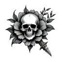 dagger skull flower tattoo design idea