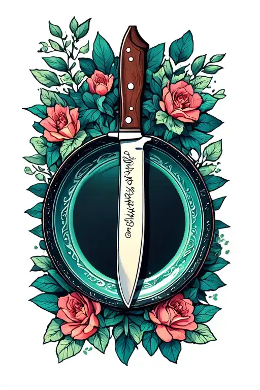 fue knife gratitude plate tattoo design idea