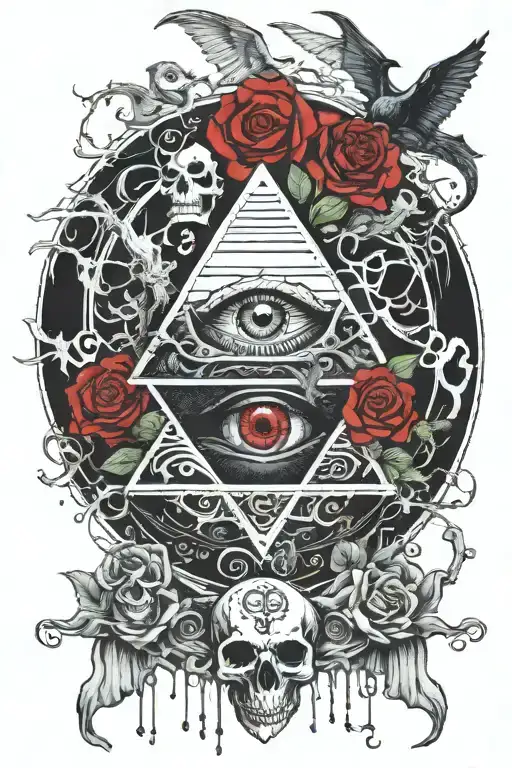 eyeball pyramid dragon roses skull tattoo design inspired tattoo with a big tree waterfall moon whale nasty bird snakes  tattoo design idea