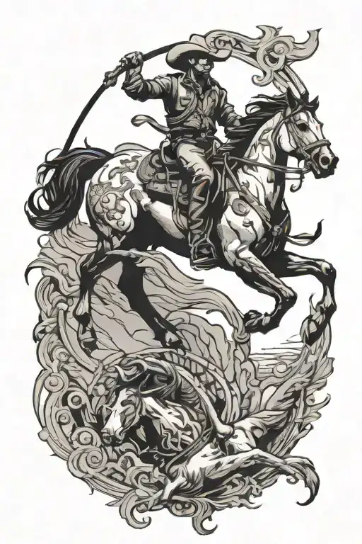 bronc with cowgirl tattoo arm sleeve tattoo design idea