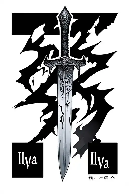 "Ilya" Broken Katana sword like dagger tattoo design idea