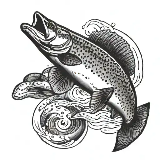 rainbow trout jumping tattoo design idea