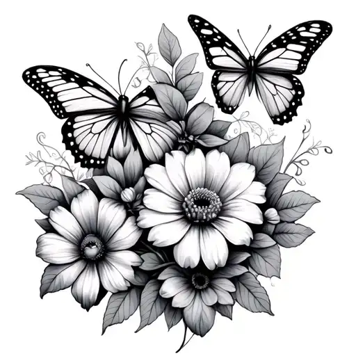 flowers and butterflies stomach tattoo for tummy tuck scar tattoo design idea