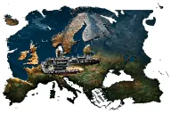 old battle ship and a map of Europe next to it  tattoo design idea