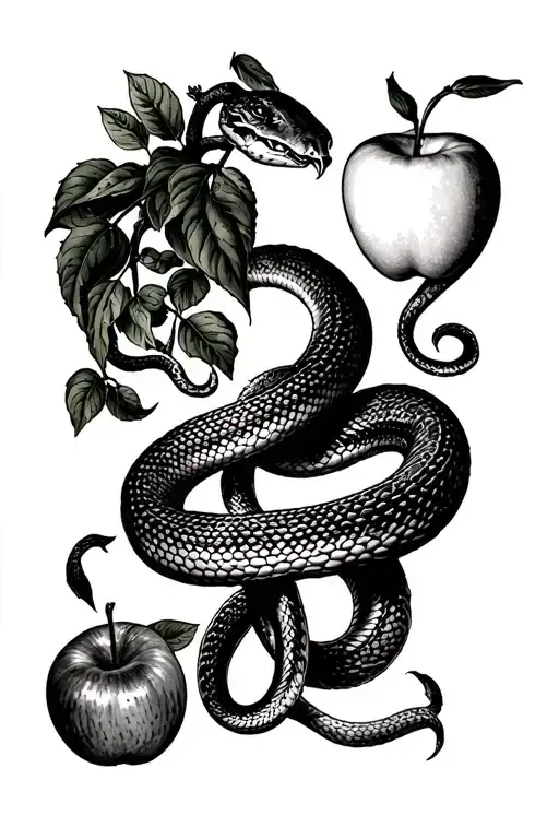 Adam and Eve, garden of eden, snake, apple, sin tattoo design idea