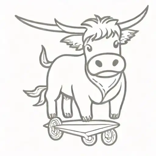 2D Highland Cow Teddy In Paper aeroplane flying tattoo design idea