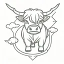 2D Highland Cow Teddy In Paper aeroplane flying tattoo design idea