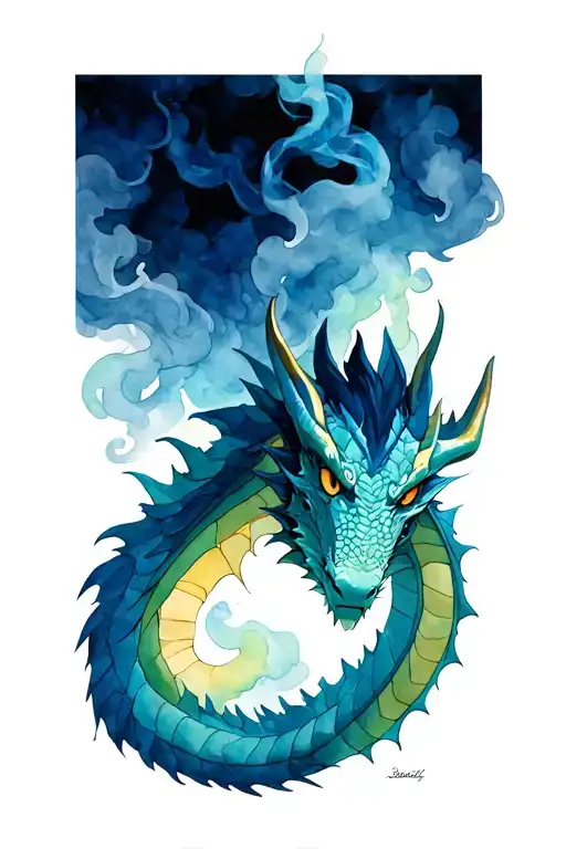 Dragon, Full Body, Morphin into smoke on some Body parts tattoo design idea