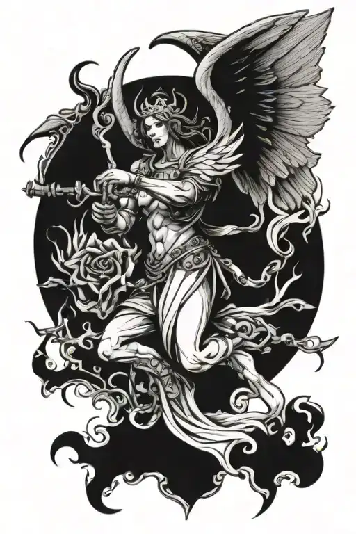 angel killing demon tattoo design idea