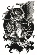 angel killing demon tattoo design idea