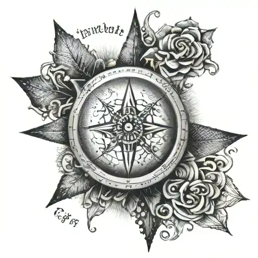 A dotwork tattoo of a compass rose with the quote 'Trust in God' to symbolize faith and guidance tattoo design idea