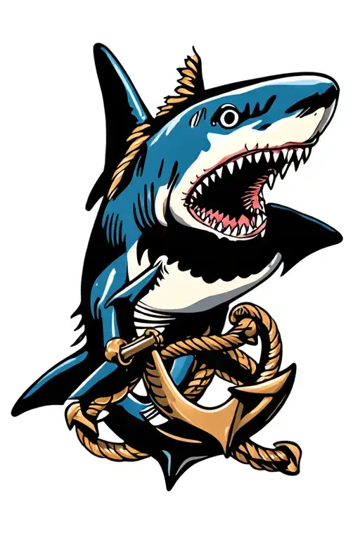 old school shark and anchor intertwined tattoo design idea