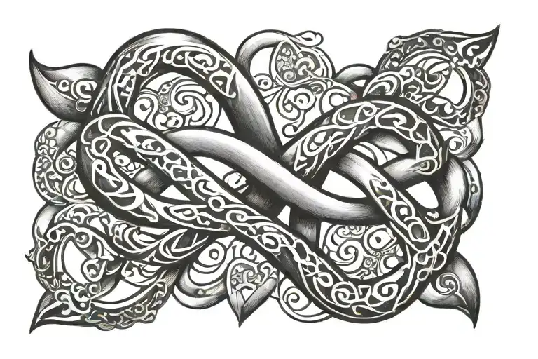infinity symbol with a heart and 2 dog paw prints linking tattoo design idea