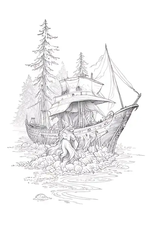 mythical landscape northern forest inspired witch trolls ferrys tattoo design idea