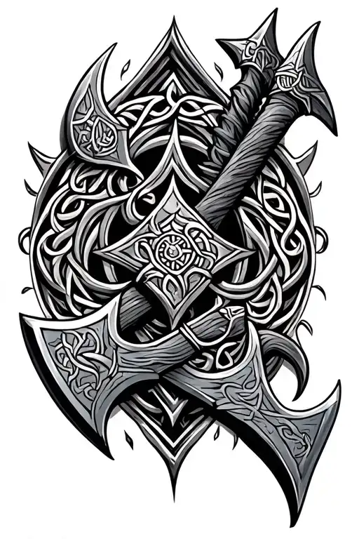  viking axes and Celtic spirals tattoo design idea