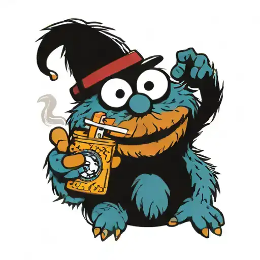 cookie monster smoking tattoo design idea