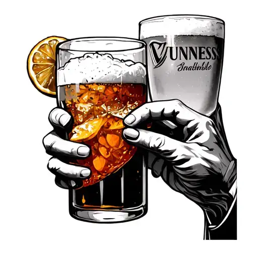 an Aperol spritz and a Guiness in the Michelangelo (creation of Adam) clinking in a cheers tattoo design idea