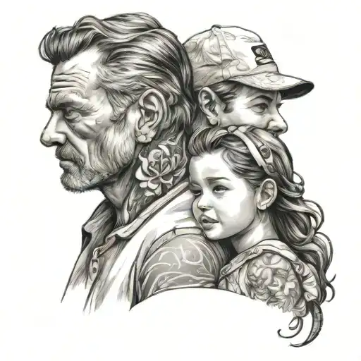dad and daughter ocean tattoo design idea